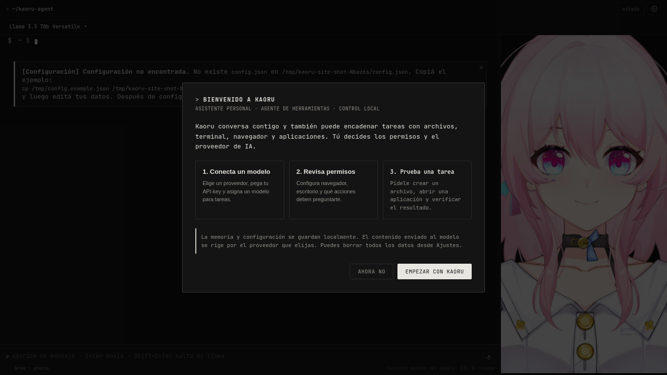 Pantalla de bienvenida de Kaoru